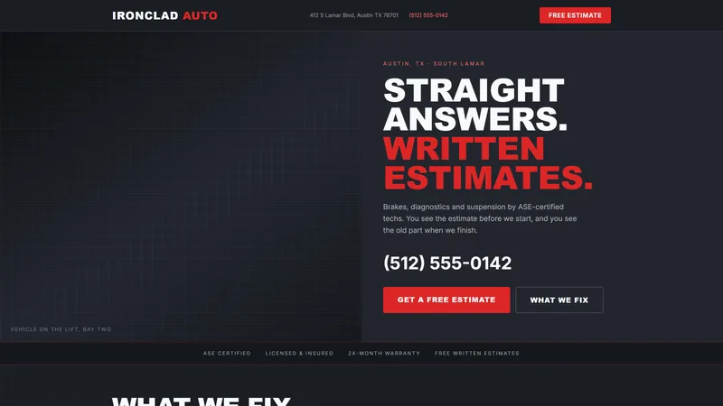 Screenshot of the Auto Repair website template