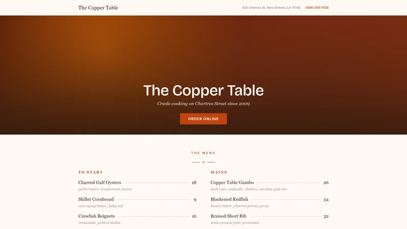 Screenshot of the Restaurant website template